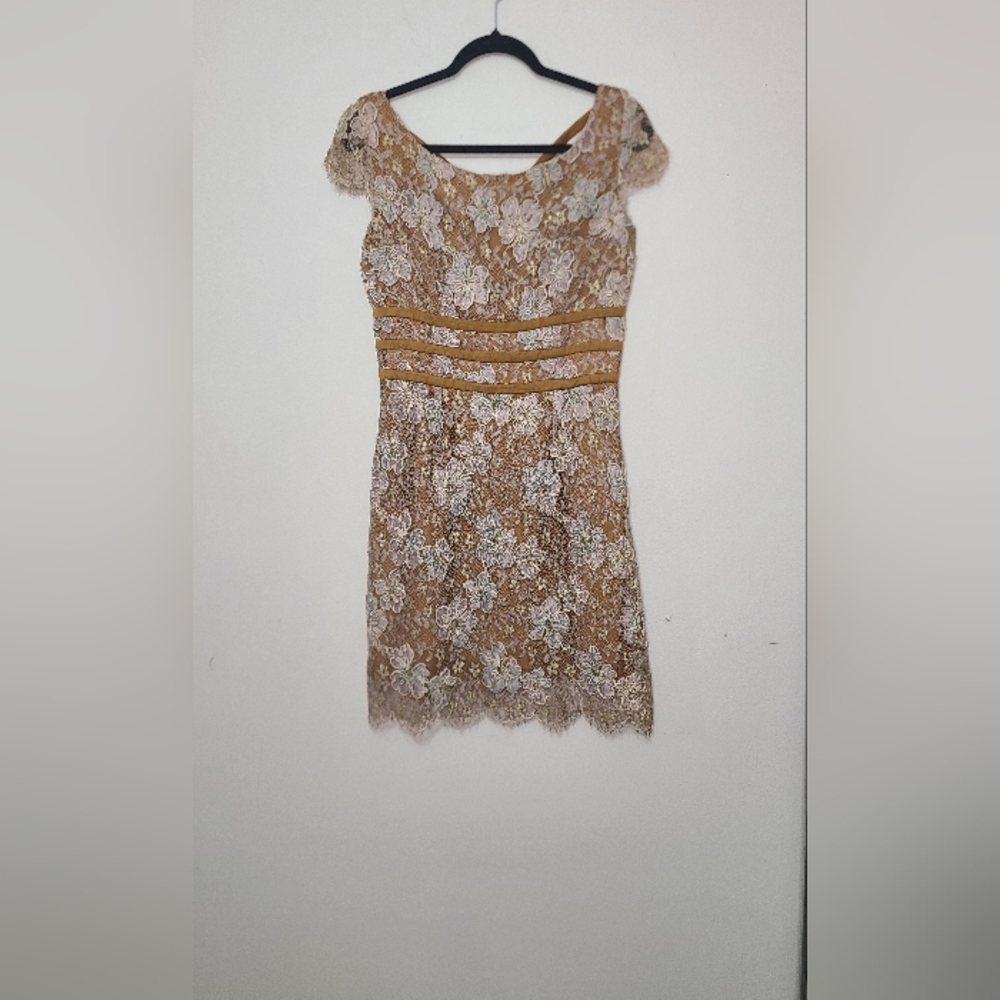 Elegant Desiner Lace Dress in Gold and Cream By MARILYN
